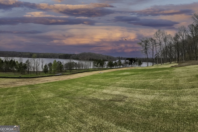 surrounding community featuring a yard and a water view