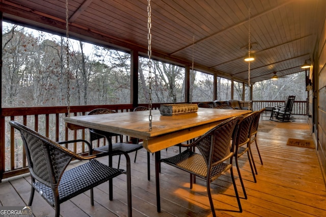 sunroom with wood ceiling