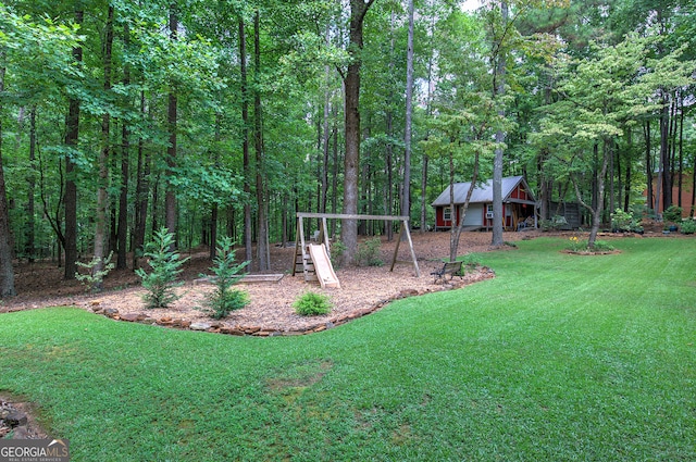 view of yard with a playground