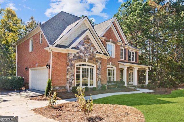 view of front facade featuring a front yard and a garage