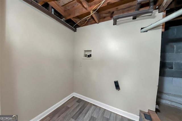 laundry area featuring hookup for a washing machine and dark hardwood / wood-style floors