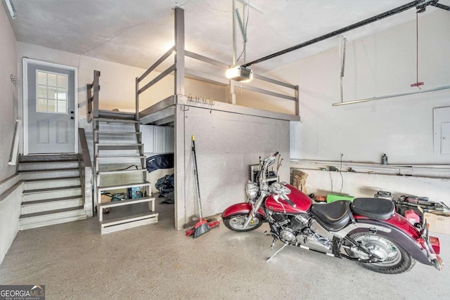 garage with a garage door opener