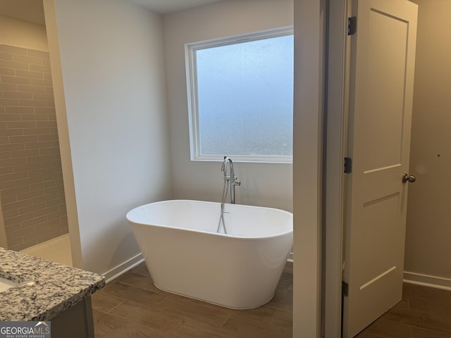 bathroom featuring a washtub, vanity, and a healthy amount of sunlight