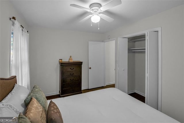 bedroom featuring a closet and ceiling fan