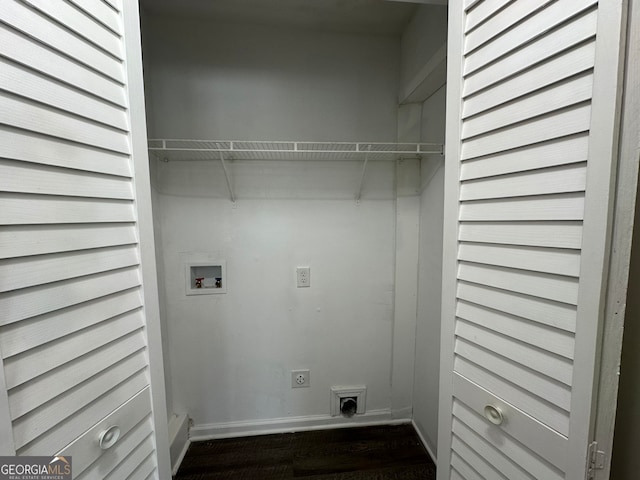 washroom with hookup for a washing machine, dark wood-type flooring, and hookup for an electric dryer