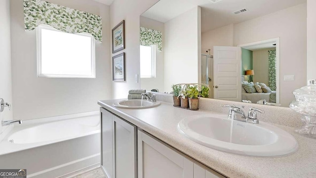 bathroom with a bath and vanity