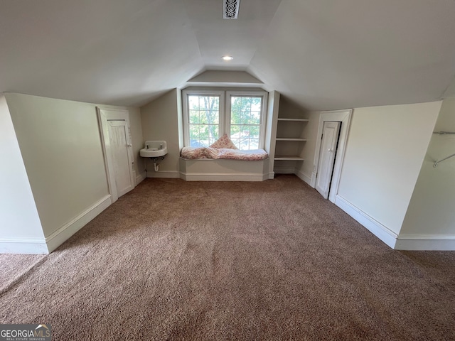 additional living space featuring carpet floors and vaulted ceiling