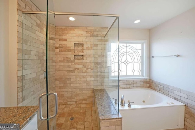 bathroom with plus walk in shower