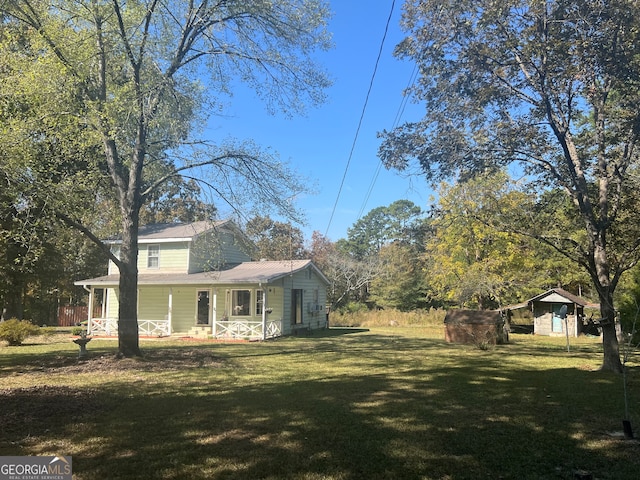 view of property exterior featuring a yard and a porch