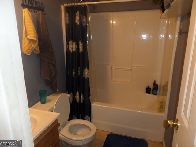 full bathroom with vanity, toilet, and shower / tub combo