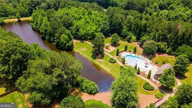 aerial view with a water view