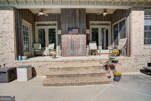 4 Bridgeview Dr SE, Rome, GA 30161 - property entrance featuring french doors, a ceiling fan, and brick siding