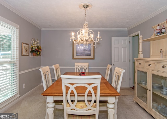 7 Stonehaven Dr, Newnan, GA 30265 - dining space featuring light colored carpet, a chandelier, crown molding, and baseboards