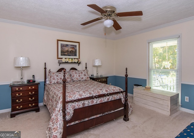 7 Stonehaven Dr, Newnan, GA 30265 - carpeted bedroom with crown molding, a textured ceiling, ceiling fan, and baseboards