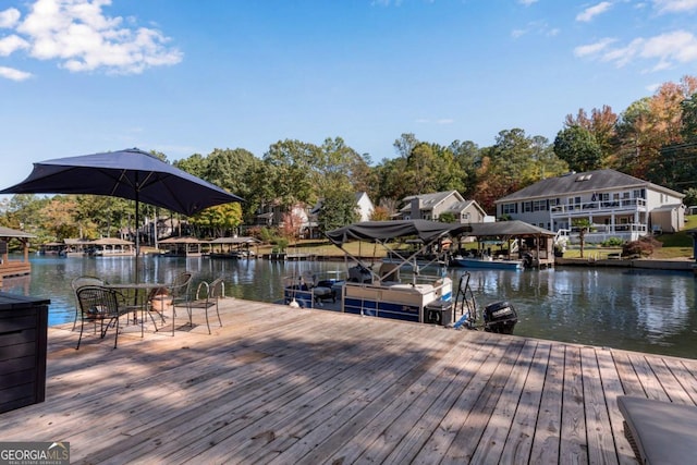 view of dock with a water view