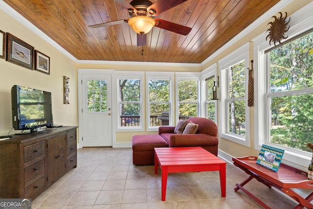 sunroom with wood ceiling and a wealth of natural light