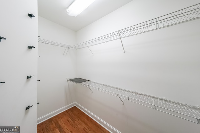 walk in closet with hardwood / wood-style floors