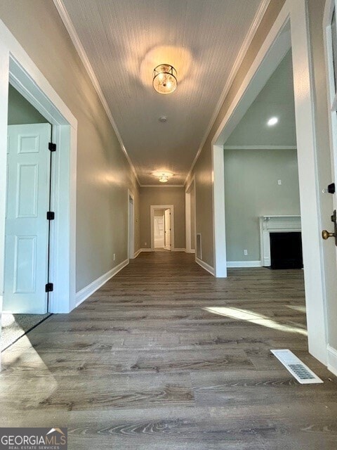 17843 Main St, Woodbury, GA 30293 - corridor with ornamental molding and hardwood / wood-style flooring