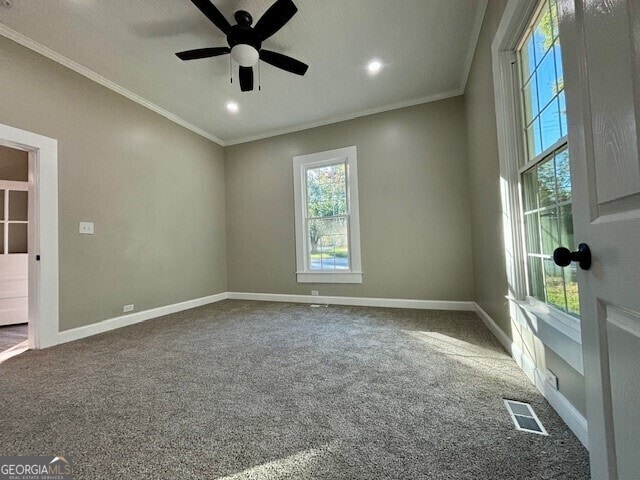 17843 Main St, Woodbury, GA 30293 - carpeted empty room featuring crown molding and ceiling fan