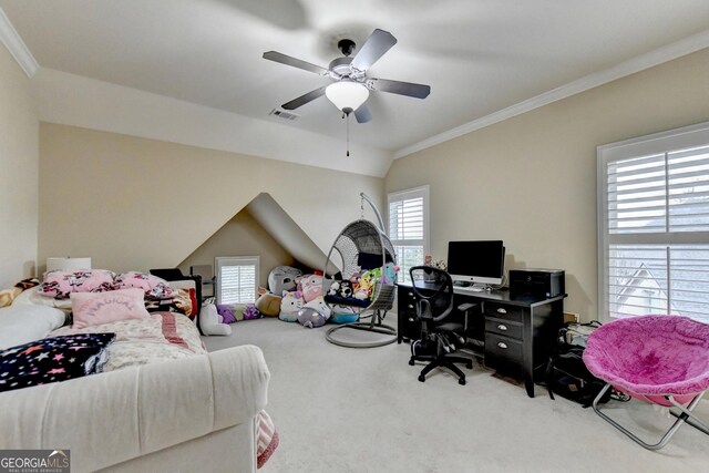 carpeted bedroom featuring vaulted ceiling