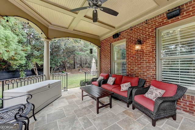 view of patio / terrace with outdoor lounge area and ceiling fan