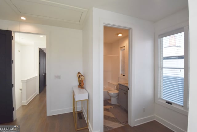 hallway featuring dark wood-type flooring