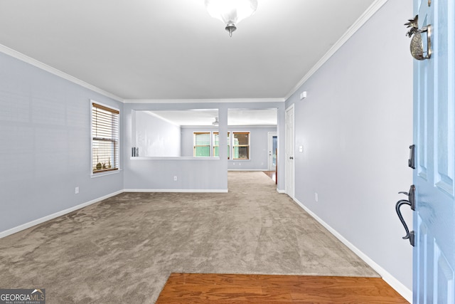 spare room featuring ornamental molding and carpet floors