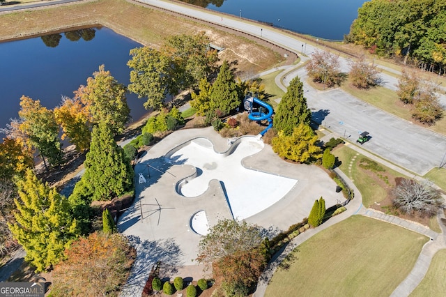 bird's eye view featuring a water view