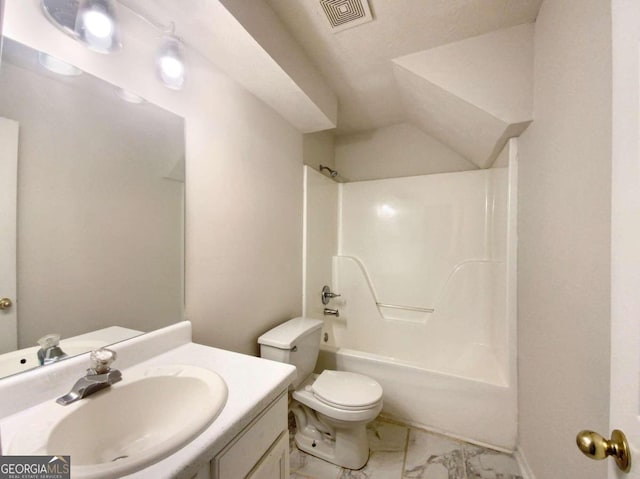 full bathroom with vanity, toilet, and tub / shower combination