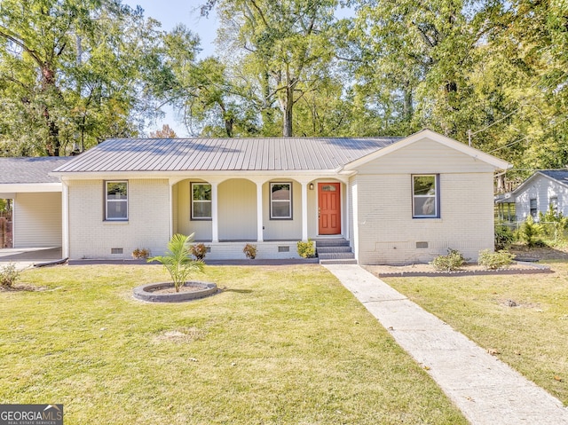 ranch-style home with a front lawn