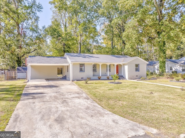 single story home with a carport and a front yard