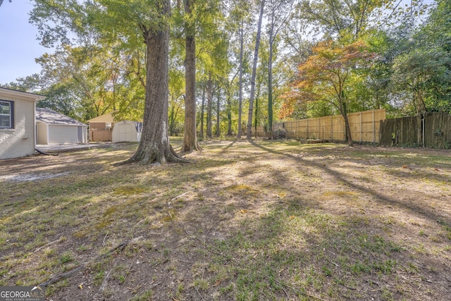 view of yard with a shed