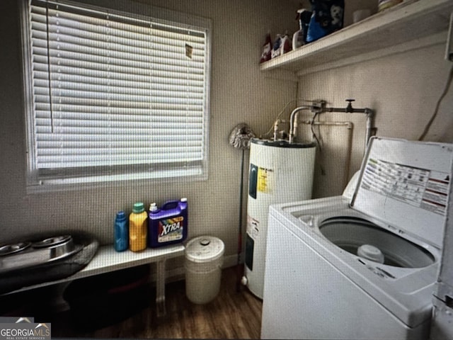5859 8th Ave, Eastman, GA 31023 - laundry room with water heater, washer / clothes dryer, and wood finished floors