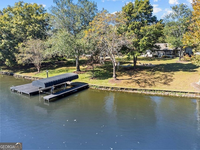 dock area with a water view