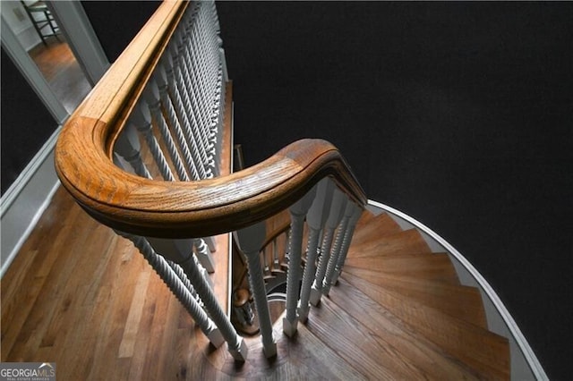 staircase featuring hardwood / wood-style floors