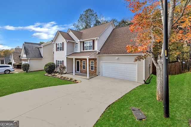 front facade with a front lawn and a porch