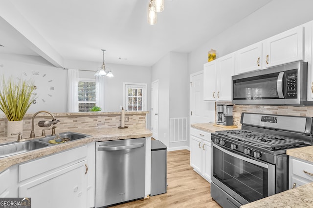 kitchen featuring backsplash, white cabinetry, sink, and stainless steel appliances