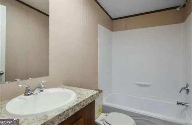0 Ruby Ridge Dr, Talking Rock, GA 30175 - full bathroom featuring crown molding, toilet, shower / bathtub combination, and vanity