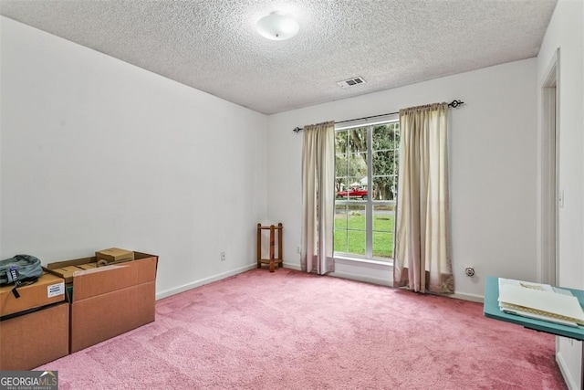 carpeted empty room with a textured ceiling