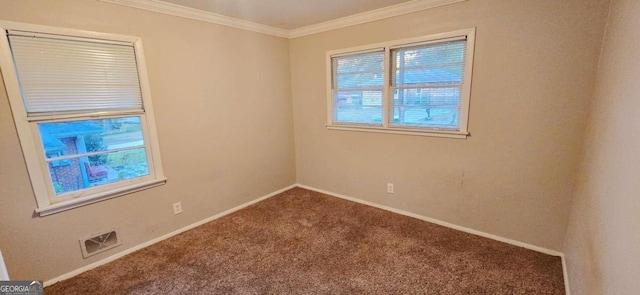 carpeted empty room with crown molding