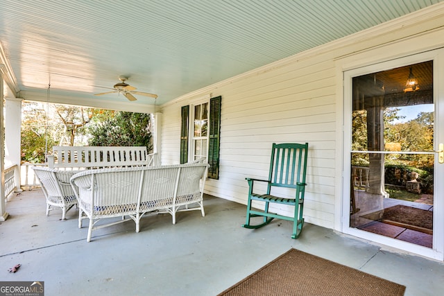 view of patio / terrace featuring a porch and ceiling fan