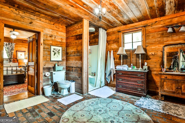 interior space featuring wooden walls and wooden ceiling