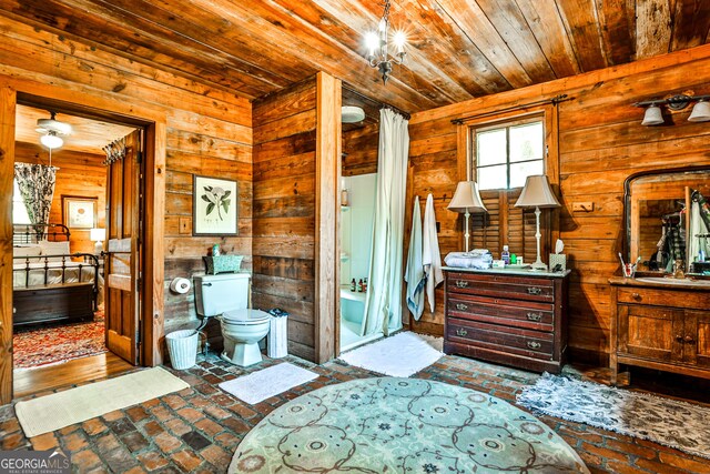 164 Manning Gin Rd, Bethlehem, GA 30620 - bedroom with brick flooring, wood walls, and wooden ceiling