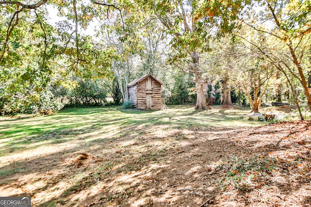 view of yard with a storage shed