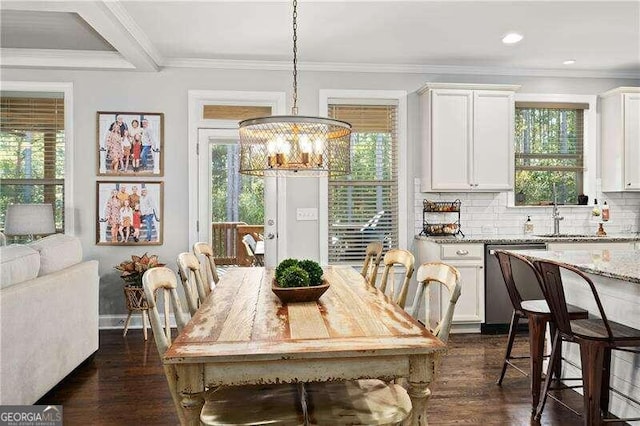 dining room featuring a wealth of natural light and dark hardwood / wood-style flooring