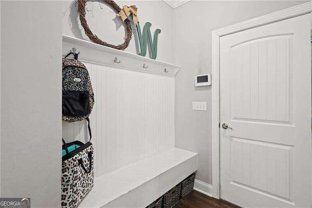 mudroom with dark hardwood / wood-style flooring