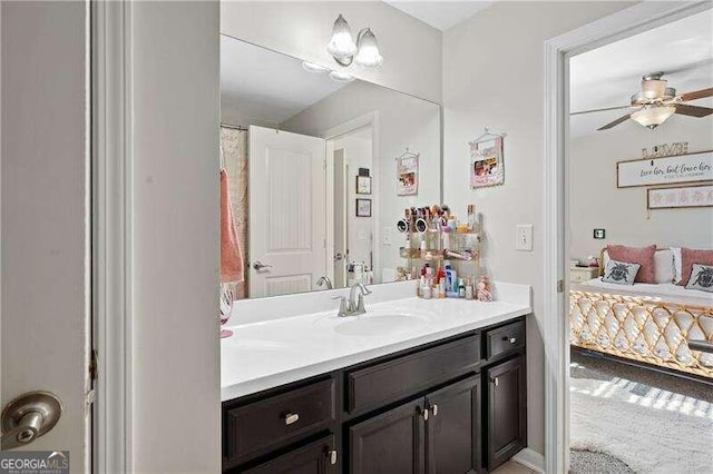 bathroom with vanity and ceiling fan