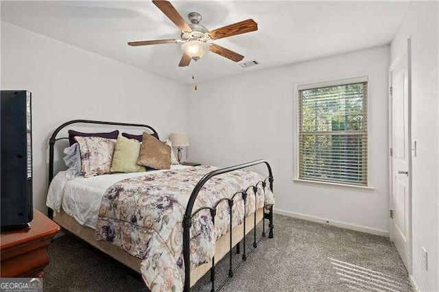 bedroom featuring carpet floors and ceiling fan