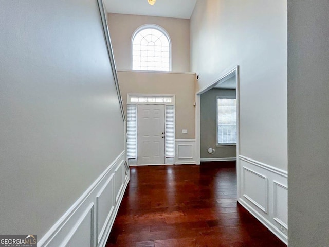 foyer entrance with dark hardwood / wood-style flooring