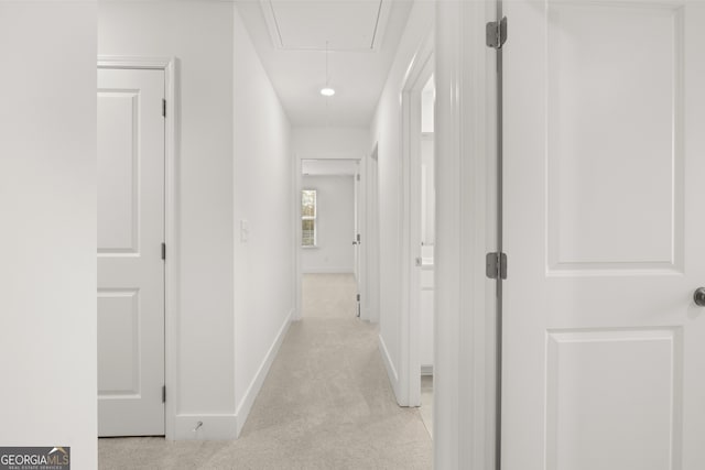 corridor with light colored carpet